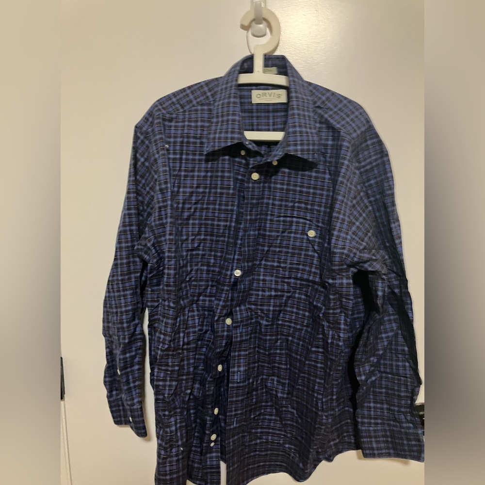 Orvis Blue and Black Plaid Shirt